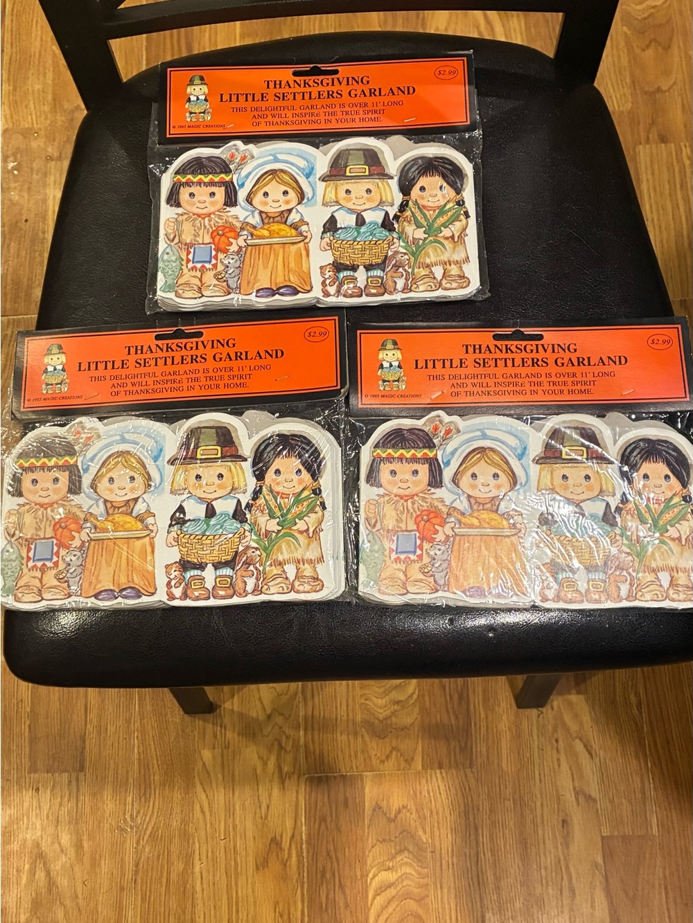 NOS- Set of 3 1996 Magic Creations "Little Settlers" Thanksgiving Garland Set